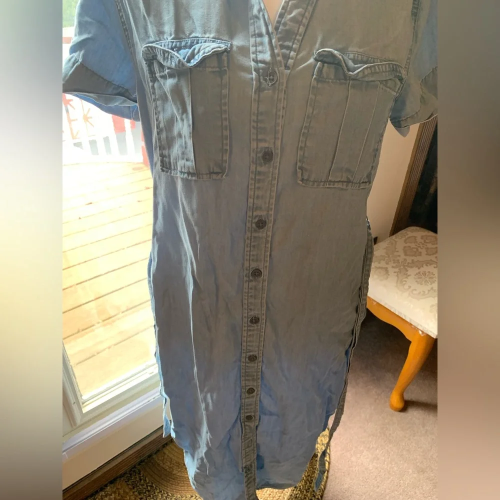 C&C California size S Light Wash Denim Shirt Dress w/Tie Belt - Picture 8 of 13